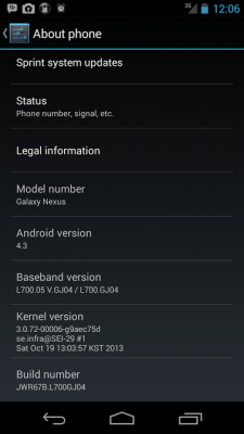Android 4.3 for Sprint Samsung Galaxy Nexus
