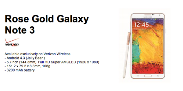 Rose Gold Galaxy Note 3 – To Be Soon Released Exclusively on Verizon