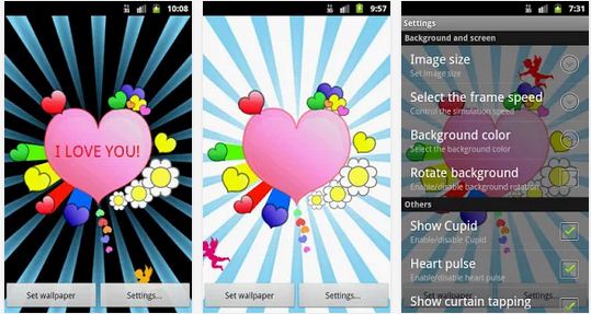 Android Live Wallpaper with Hearts in Movement