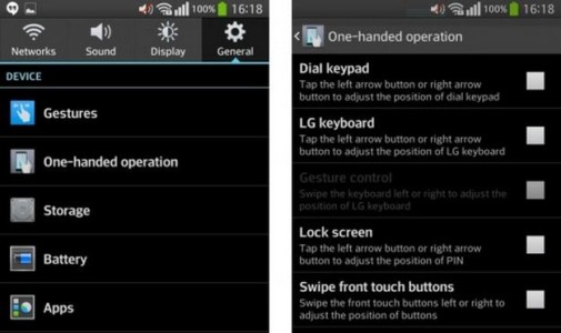 ‘One-handed operation’ Section from LG G Flex