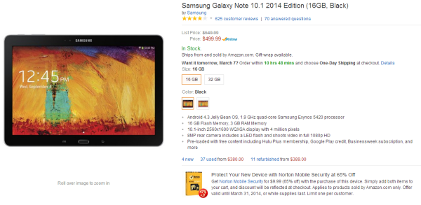 Galaxy Note 10.1 2014 Edition - $50 and $70 Discounts on Amazon