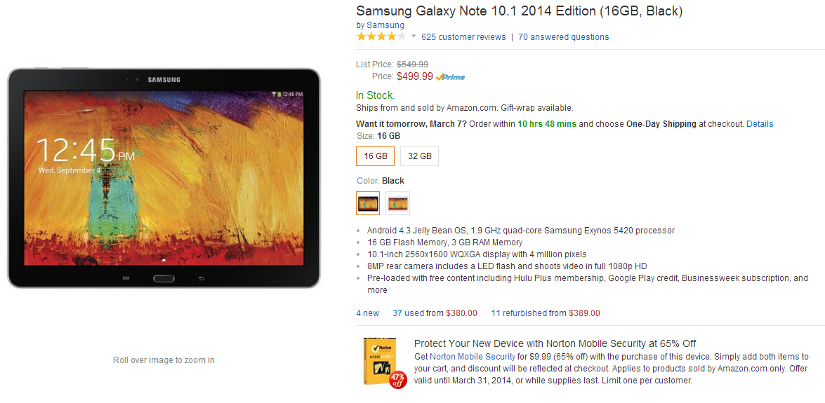 Galaxy Note 10.1 2014 Edition – $50 and $70 Discounts on Amazon