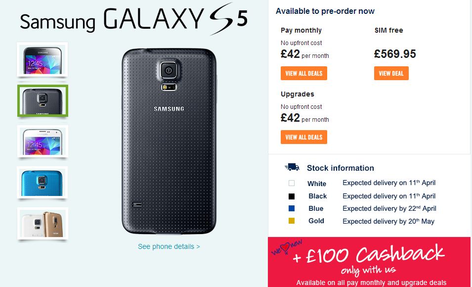 Galaxy S5 Pre-orders at Carphone Warehouse UK