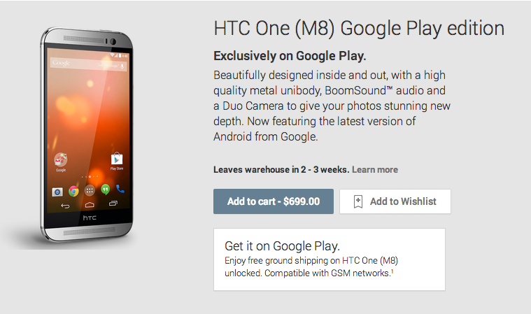 HTC One M8 Google PLay Edition For Sale