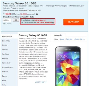 Samsung S5 Listed Online in India at Rs. 45,500 ($730/€530)