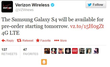 Samsung Galaxy S5 can be Pre-ordered from Verizon