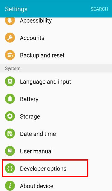 Access Developer Options on Samsung Galaxy S6 Edge
