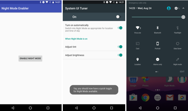 Enable Night Mode after Android Nougat Update