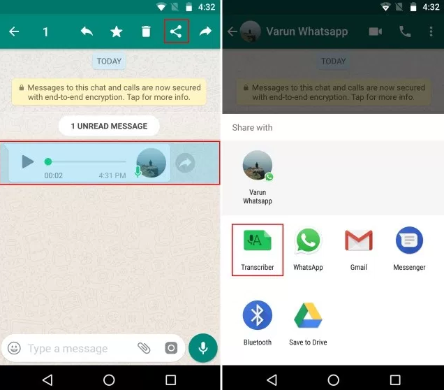 whatsapp voice message to text android samsung