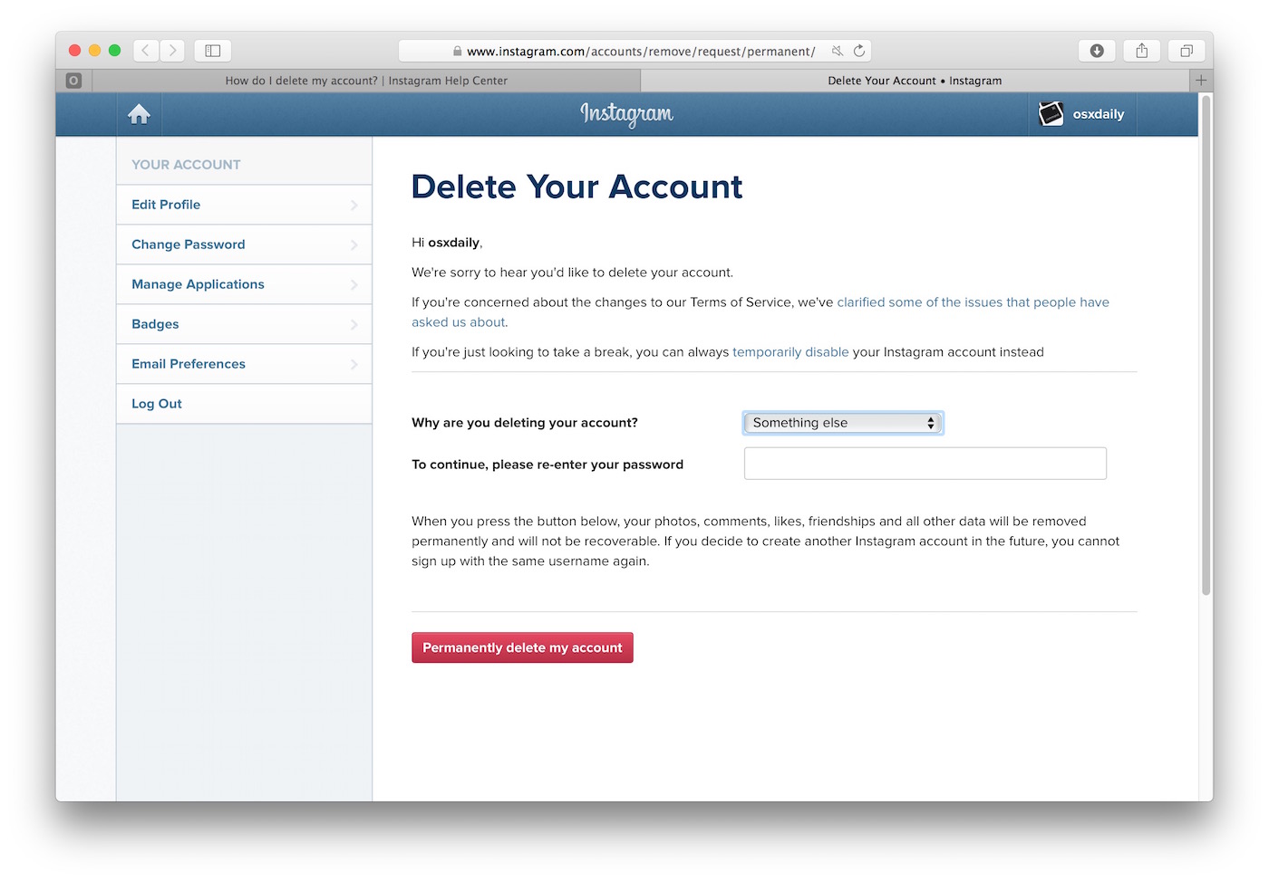 Learn to Delete your Instagram account
